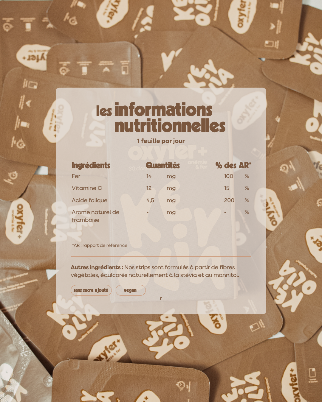 Ingrédients Oxyfer+ — Fer bisglycinate, Vitamine C et Acide folique B9 | KEYOLIA