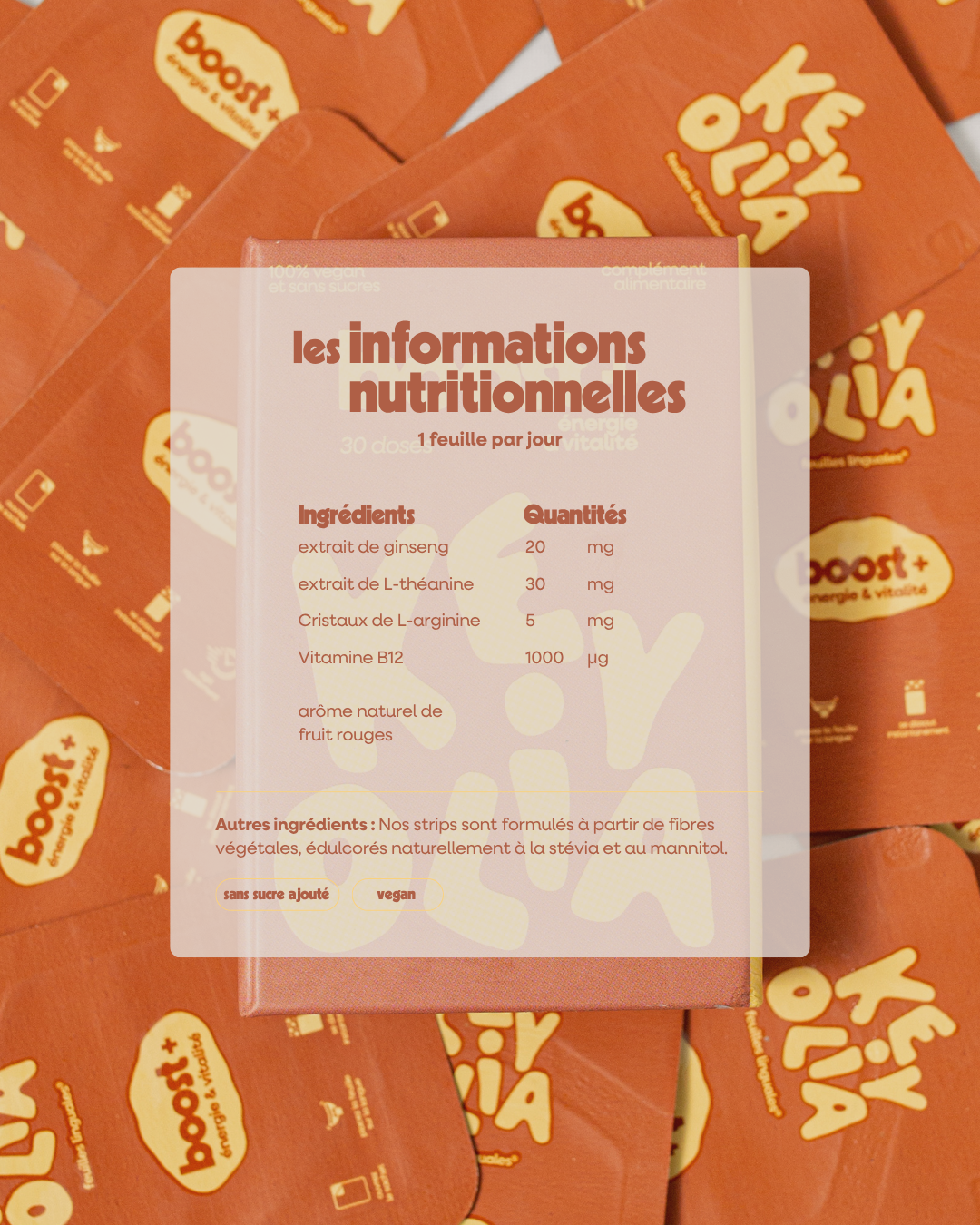 Ingrédients Boost+ — Ginseng L-Théanine L-Arginine Vitamine B12 | KEYOLIA